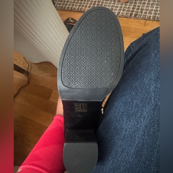 Tory Burch Black Leather Heeled Boots with Gold Accent - Picture 3 of 5